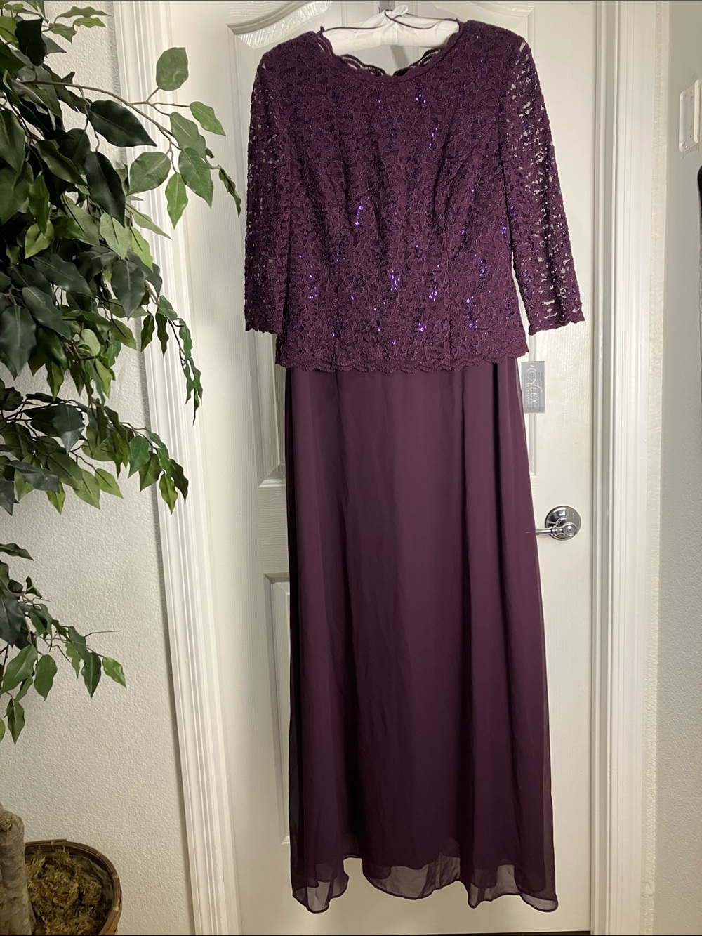 Alex Evenings Juliet Sequin Lace & Chiffon Gown, 12, Plum